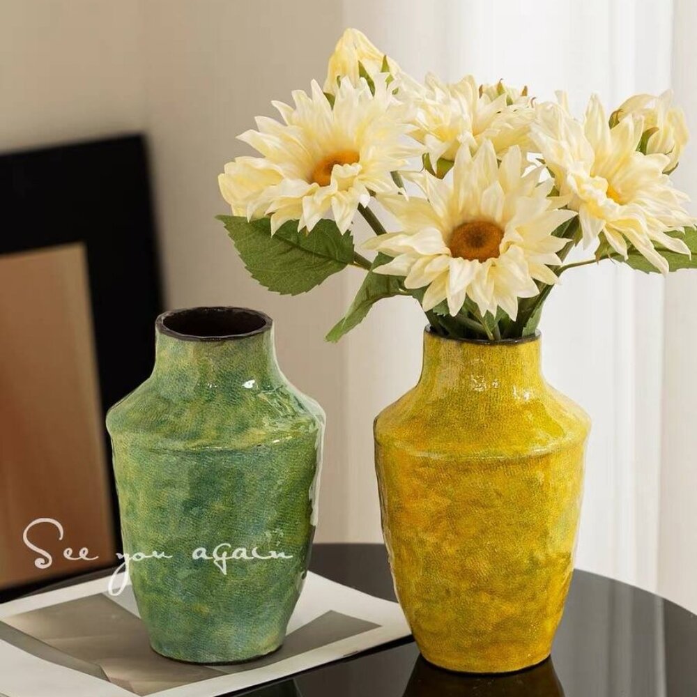 Contemporary Accent Vase – Green/Golden Tone